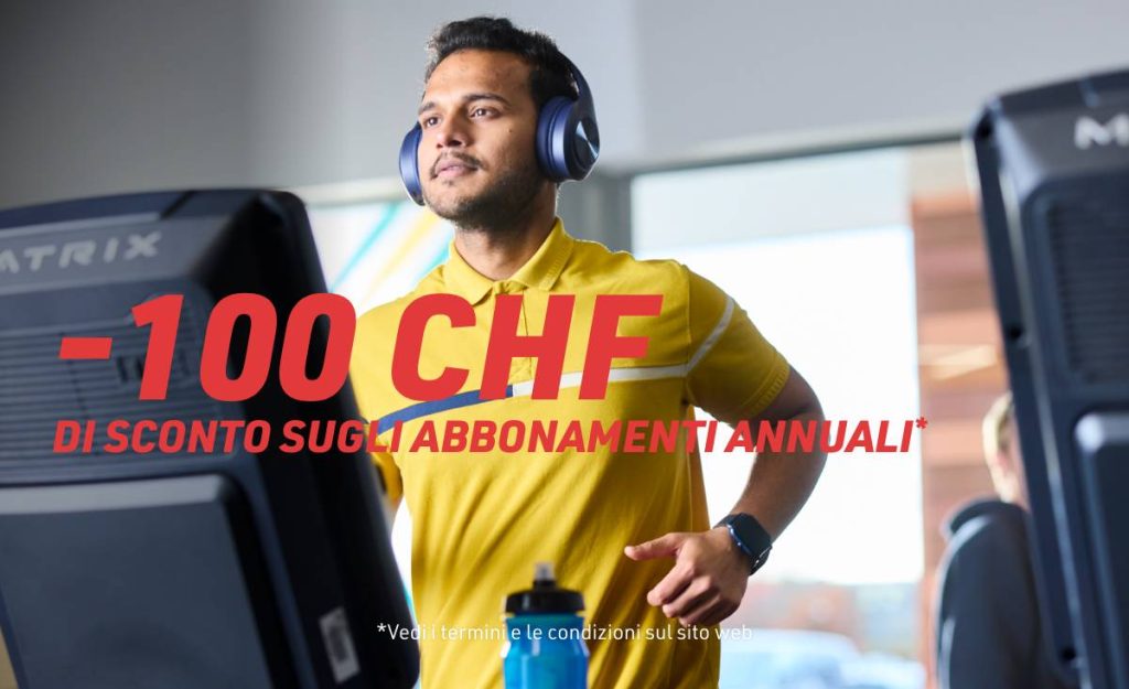 Da PureGym risparmia CHF 100 su tutti gli abbonamenti annuali! Vale la pena essere veloci, perché l'offerta è valida solo per un tempo limitato.