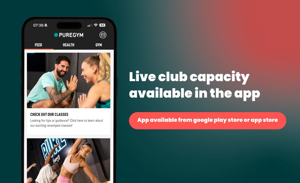 Live club capacity in the PureGym app. You can use the PureGym app to check how many people are currently training in your club.